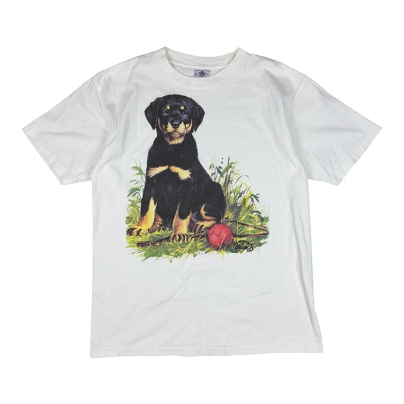 TSF Sportswear Other - Vtg Rottweiler Puppy Dog T Shirt Mens Large White USA Made Guy Millen Animal Tee